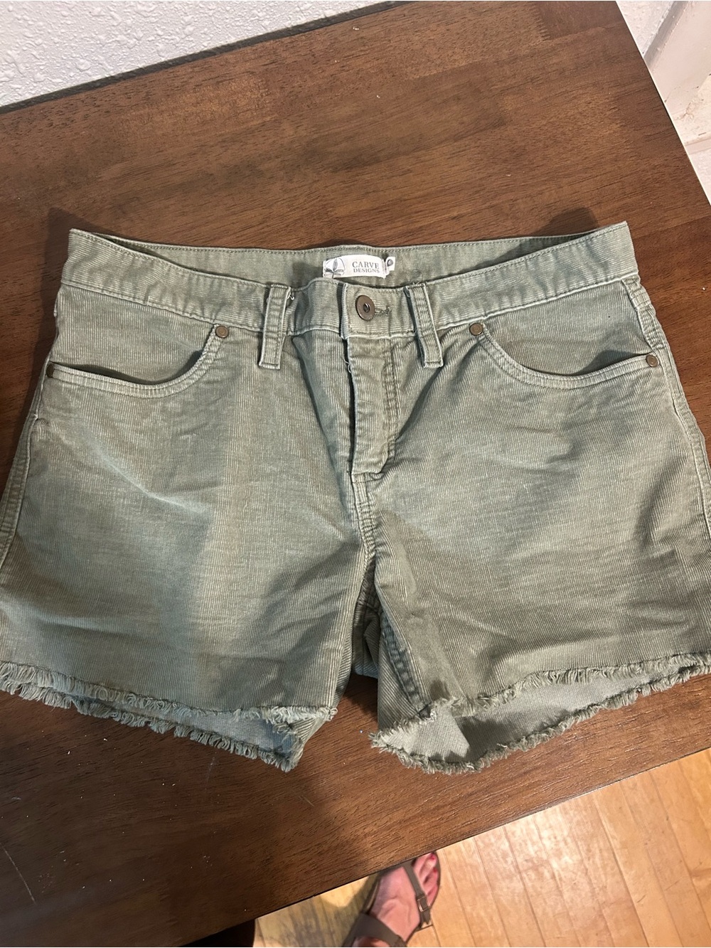 Carve Designs Olive Green Frayed Hem Denim Shorts